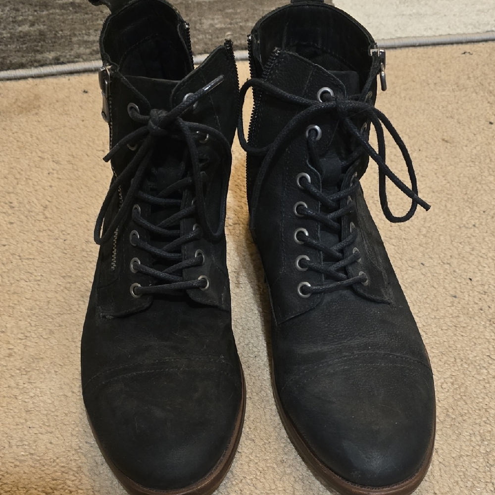 Men's Black Lace-Up Upper Mat Leather Boots